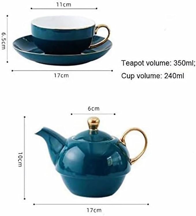 YBK Tech Ceramic Tea for One Set, 12oz Teapot and 8.2oz Cup with Saucer (Peacock Green)