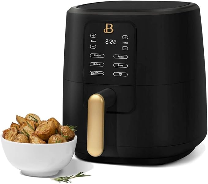 Beautiful 3 Quart Digital Air Fryer with TurboCrisp Technology – Matte Finish, Touchscreen, Nonstick Basket (Black Sesame)
