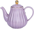 YBK Tech Strengthen Porcelain Teapot, 31oz Coffee Pot Ceramic Teapot- Stripe Design (Purple)