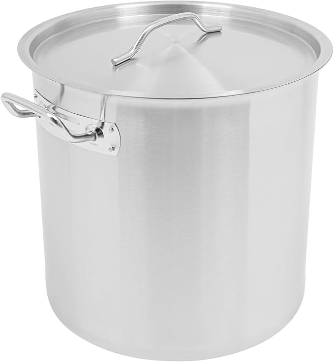Large Stock Pot with Lid, Stainless Steel Cookware Stockpot, 34.9 Quart Heavy Duty Soup Pot with 2 Handles, All Stoves Compatible, Fast and Uniform Heating