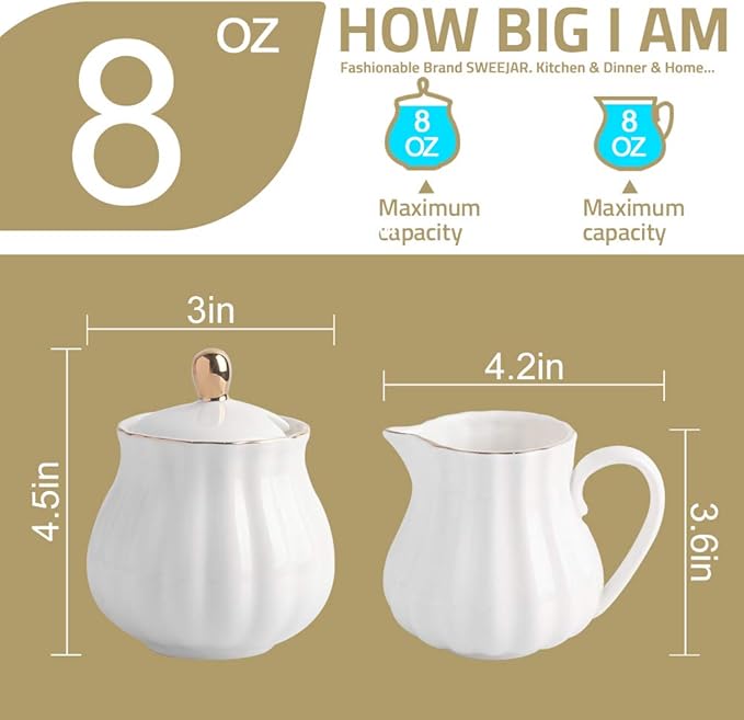 Sweejar Royal Ceramic Sugar and Creamer Set, 3 Piece Set with Cream Pitcher, Sugar Bowl, Sugar Set with Lid & Spoon, Coffee Serving Set Wedding Gift(Purple)
