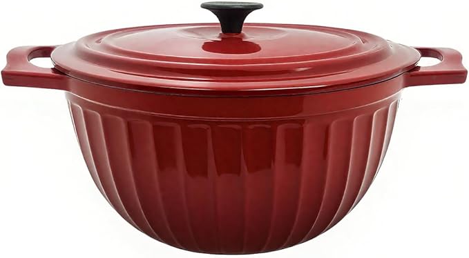 5.3 Quart Enameled Cast Iron Dutch Oven with Lid, red dutch oven, enameled pot with lid, Sturdy Dutch Oven Cookware (Ruby Red)