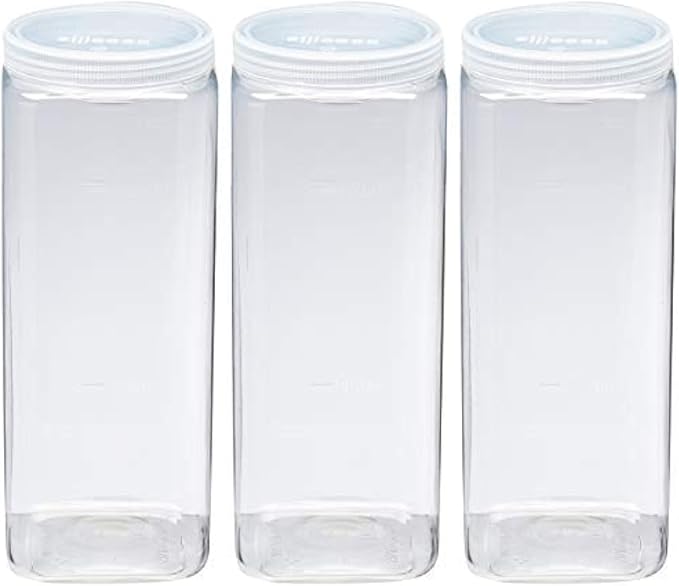Silicook Clear Plastic Jar, Set of 3-40oz, Square Shaped, Transparent, Food Storage Container, Kitchen & Household Organization for Dry goods, Spices, Vegetables, Ingredients and More