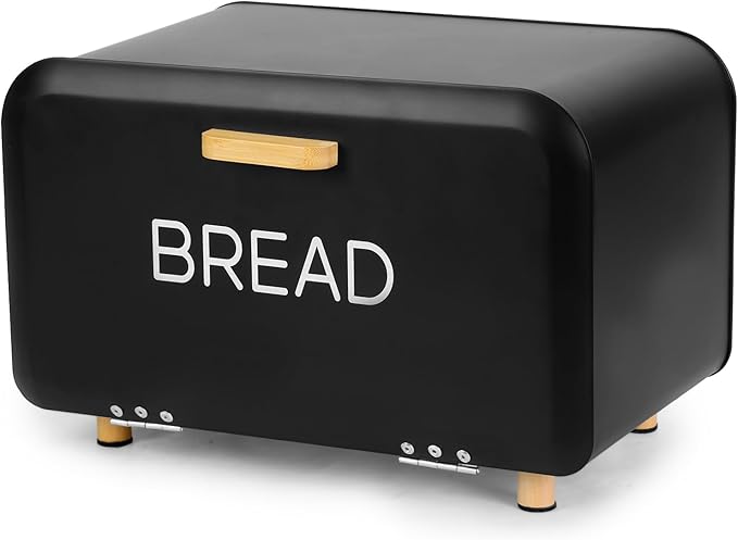 Black Bread Box for Kitchen Countertop - Large Capacity Bread Storage Container Modern Bread Box - Stylish Metal Bread Organizer