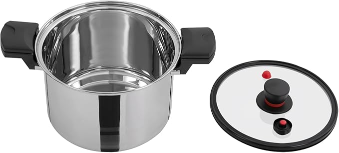Pressure Cooker, 7.4Qt Large Capacity Stainless Steel Pressure Cooker, 60Kpa Fast Pressure Pot with Glass Lid for Gas & Induction Stoves