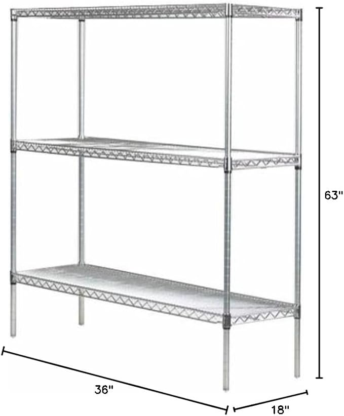 Omega 18" Deep x 36" Wide x 63" High 3 Tier Chrome Starter Shelving Unit