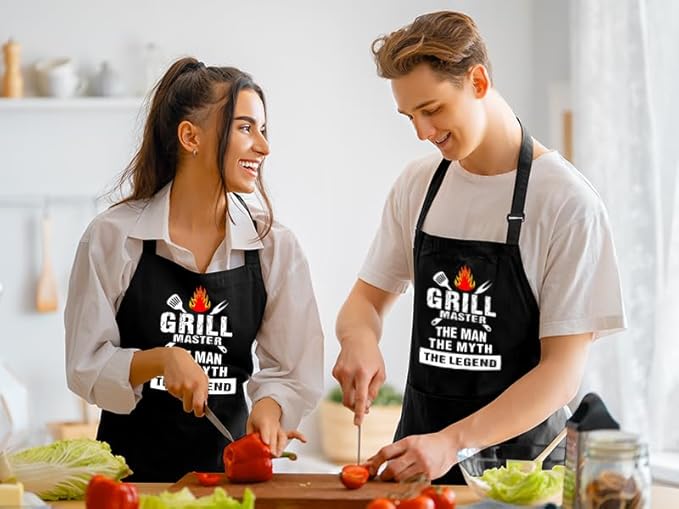 Funny Grilling Aprons for Men with Pockets BBQ Novelty Cooking Apron for Son Grandad Christmas Fathers Day Gift