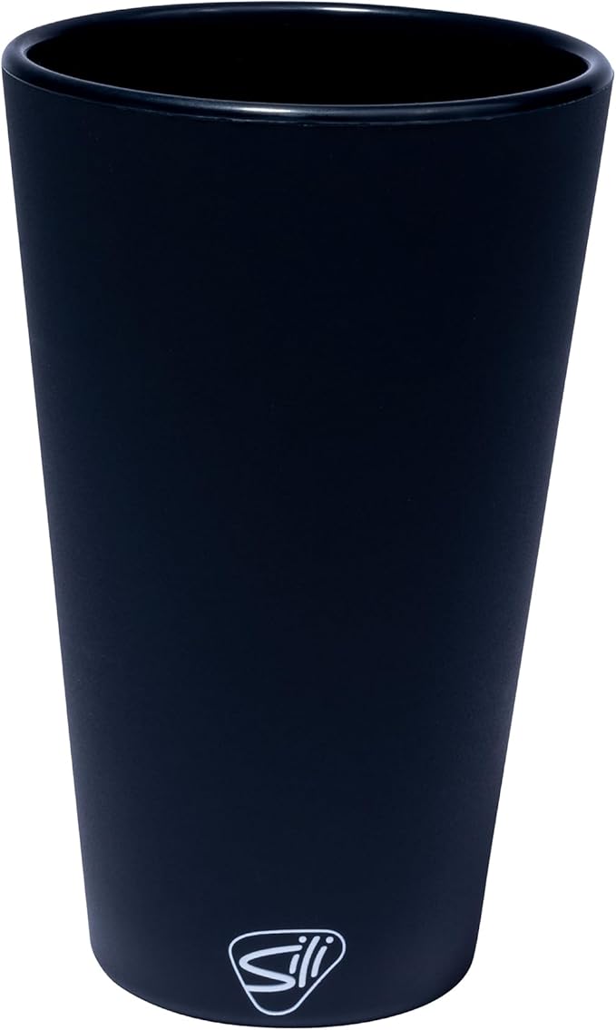 Silipint 16oz Silicone Pint Glass – Unbreakable BPA-Free Reusable Silicone Drinking Cup – Flexible Dishwasher Microwave & Freezer Safe – Stemless Glass for Coffee Smoothies (Classic Black)