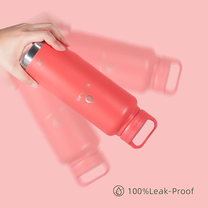 Ideus Protein Shaker Bottle 24oz(710ml) Insulated Stainless Steel Shaker Bottle with Silent Tritan Ball Portable Pre Workout Shaker Cups for Protein Shakes, Smoothies, Cocktails, Red