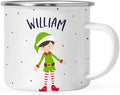 Andaz Press Personalized 11oz. Kids Christmas Hot Chocolate Stainless Steel Campfire Coffee Mug, Green Boy Xmas Elf Standing 1-Pack, Custom Birthday Xmas Cup Kids Mugs For Hot Chocolate Christmas Mugs