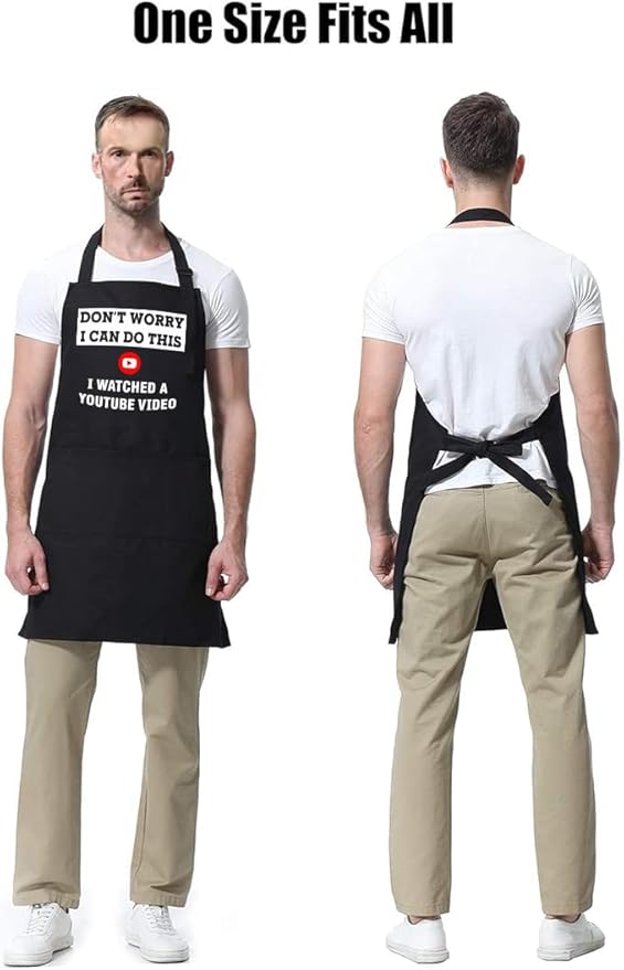 Funny Grilling Aprons for Men with Pockets BBQ Novelty Cooking Apron for Son Grandad Christmas Fathers Day Gift