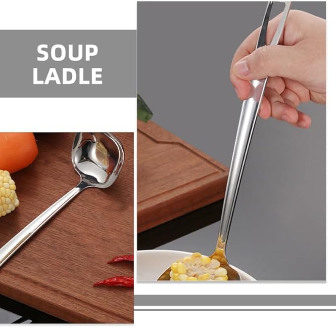 Cabilock 316 Stainless Steel Soup Ladle Square Head Nonslip Handle for Kitchen Cooking Utensils Slotted Serving Spoon