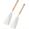 Cedarwood and ash wood spatula, multi-purpose cooking spoon with heat-resistant silicone, wooden handle, suitable for non-stick cookware, ergonomic grip (2-piece set in white)