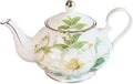 22oz Floral Ceramic Teapot (Suitable for 1 to 3 people) – Vintage Gold Rim Tea Pot for Loose Leaf, Blooming Tea & Coffee, Elegant Teapot for Tea Party, Flower Design (White Camellia)