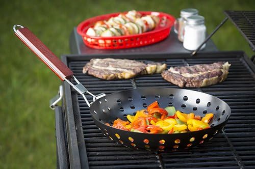 TableCraft BBQ Nonstick Grill Wok with Wood Handle, Small, Steel