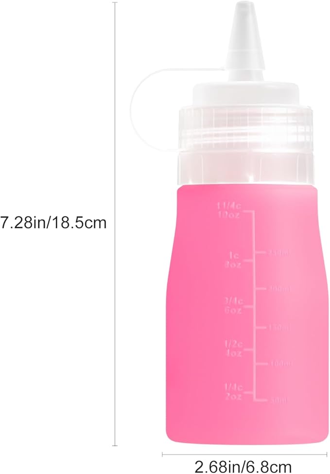 Condiment Squeeze Bottles, 12 oz Silicone Squeeze Bottles For Sauces, Leak Proof Condiment Containers with Extra Interchangeable lid, Easy Squeeze for Oil, Honey & Dressings, BPA FREE (4 Pack)