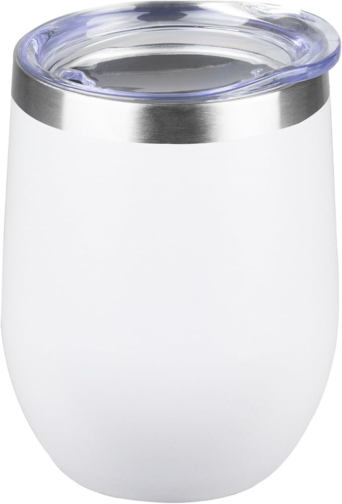 StarSpeed 12oz Wine Tumbler with lid, Stainless Steel Travel Mugs Stemless Double Wall Insulated Coffee Cup, Insulated Wine Glasses Travel Tumbler for Cold & Hot Drinks(White, 1)