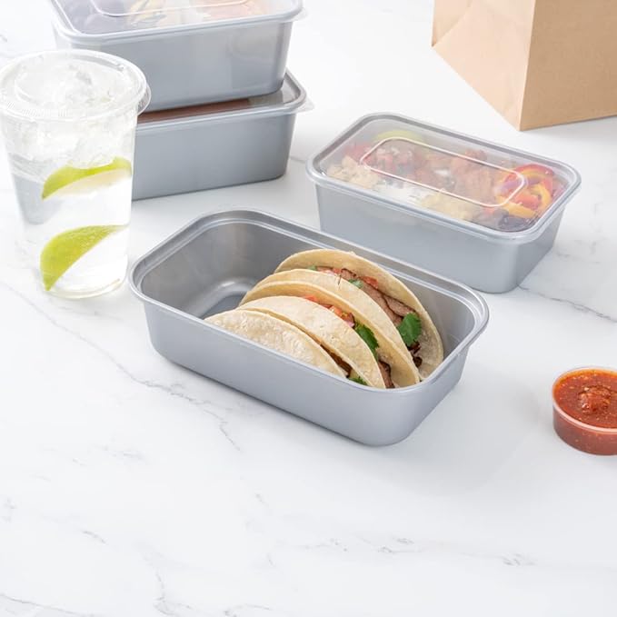 Restaurantware Futura 33.8 Ounce Meal Prep Containers With Lids 100 Microwavable To Go Containers - Inserts Sold Separately Disposable Silver Plastic Food Containers With Lids