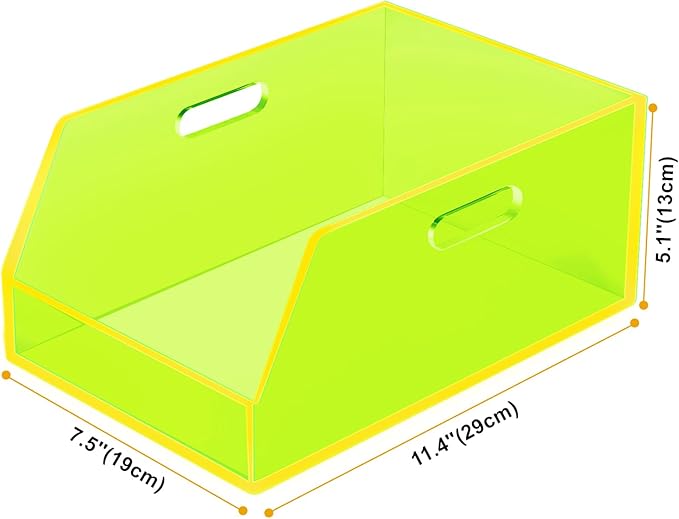 Gelite Stackable Storage Bin Organizer with Handles Acrylic Storage Container for Toy Pantry Kitchen Cabinet Bathroom Closet Office Organization, 11.4x7.5x5.1'', Neon Green