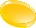 Acrylic Serving Tray with Handles Large Decorative Ottoman Tray 17x13'' Round for Bathroom Food Coffee Fruit Snack Tea Dinner Living Room, Neon Yellow