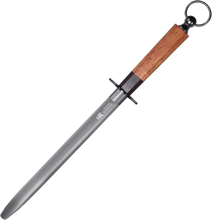 MITSUMOTO SAKARI 10 Inch Knife Sharpener Rod, Flat Honing Rod, High Carbon Honing Steel
