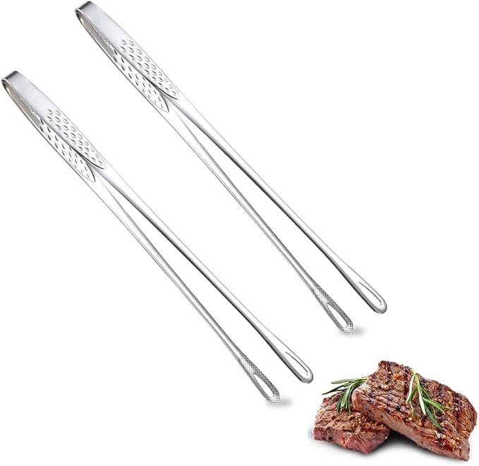 Stainless Steel Korean BBQ Grill Tongs, 2026 New Kitchen Cooking Tweezers, Extra-Long Food Tweezers Metal BarbecueTongs for Steak Meat Salad Buffet Home Outdoor BBQ (Large x2)