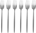 Silver 18/10 Stainles Steel Cake Forks Set 3 Tines Fruit Salad Fork, Slim Cutlery for Kitchen Hotel Restaurant Wedding Party, Matte Finish, Dishwasher Safe, Pack of 6