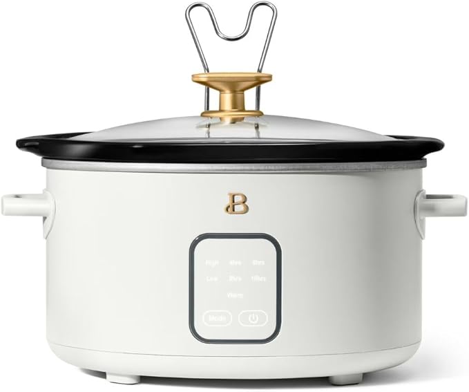 Beautiful by Drew Barrymore 4Qt Slow Cooker, Touch-Activated Display, 4 Presets, Auto Warm, Dishwasher-Safe Pot. (White Icing)