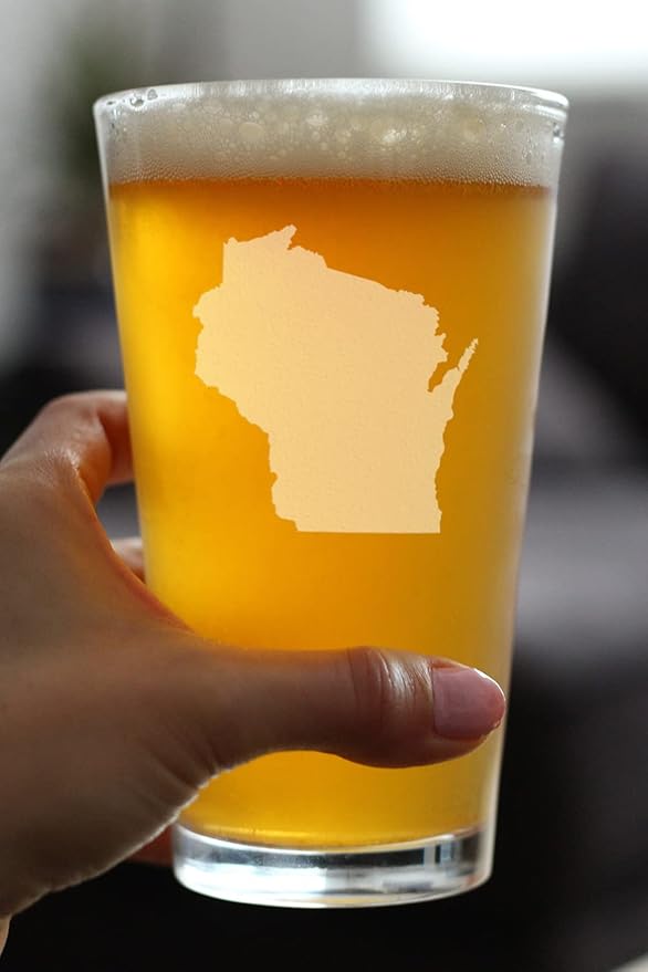 Wisconsin State Outline Pint Glass for Beer - State Themed Drinking Decor and Gifts for Wisconsinites - 16 Ounce
