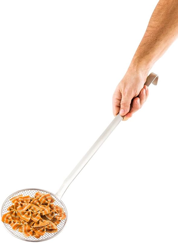 Restaurantware Met Lux 6 Inch Frying Skimmer 1 Corrosion-Resistant Wire Skimmer - Mesh Scoop Long Handle Stainless Steel Deep Fryer Ladle Durable For Catching Food And Releasing Oil