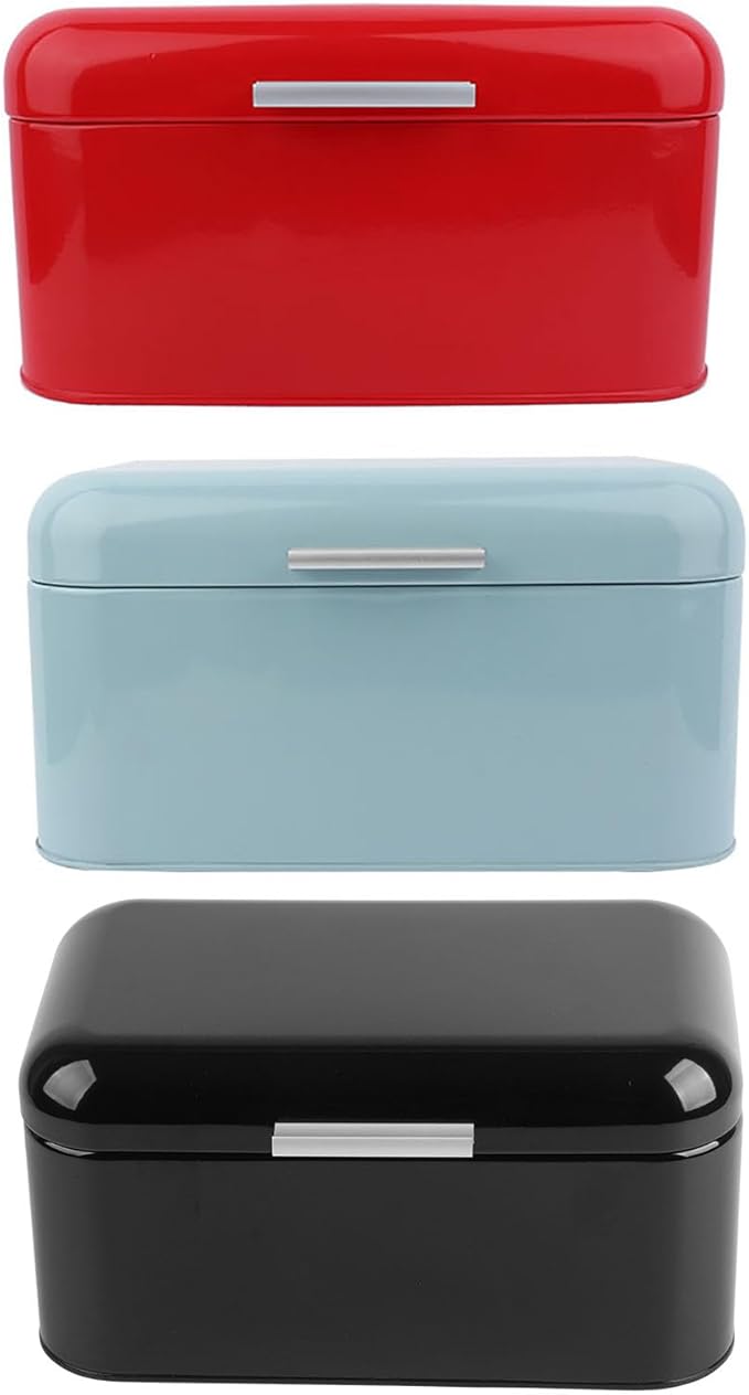Buachois Large Bread Box,Iron Bread Box with Lid,Metal Bread Storage Bin,Bread Keeper Container,Bread Containers Storage,Modern Solid Color Retro Style,for Kitchen Counter (A)