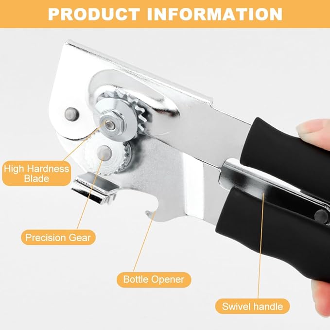 2 pcs Can Opener Manual,Can Opener with Magnet,Can Openers Hand Held Heavy Duty,Bottle Opener,Can Opener Manual Hand Crank,Classic Multifunction Can Opener,Can Opener Smooth Edge