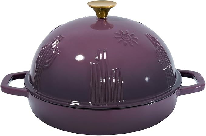 Bread Oven Cast Iron Bread Dutch Oven with Cloche Lid for Bread Baking Magenta Enameled Cast Iron Bread Oven with Dome Lid for Sourdough, 9.8 Inches