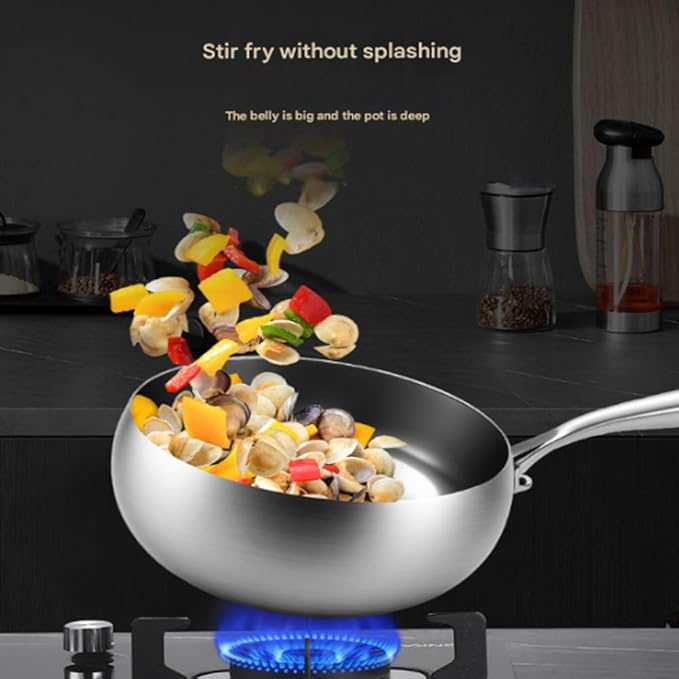 Titanium Hammered Pan, Thickened Multi-Layer Titanium Stock Pot, Titanium Wok Pan, Scratch-Resistant Non Stick Titanium Frying Pans, Even Heating for Cooking,with Steamer,11.02in