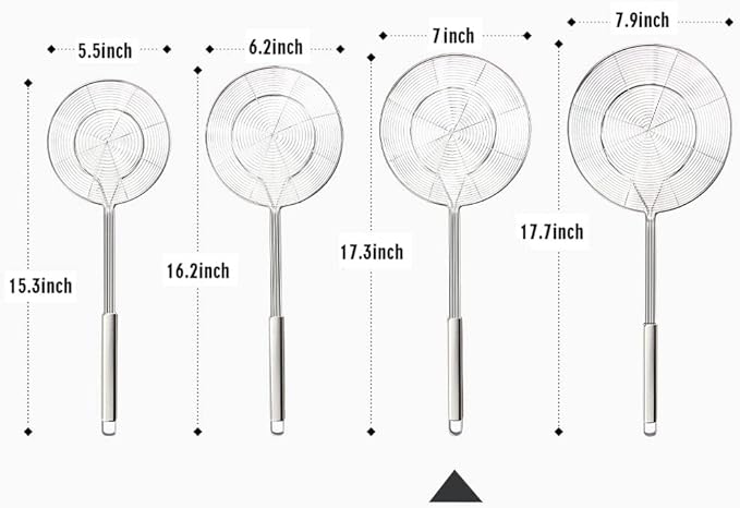 YFWOOD 7 Inch Spider Strainer Skimmer, Reinforced Double Coil Wire Skimmer with Large Handle Solid Stainless Steel Strainer Ladle,for Kitchen Deep Frying Food Spaghetti Noodle (1 - Piece)