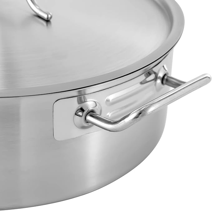 Stainless Steel Stock Pot - 11 Quart Stainless Steel Rondeau Pot w/Lid,Induction Cooking Pots,for Pasta, Soup, Spaghetti,for Canning, Boiling, Simmer, Silver