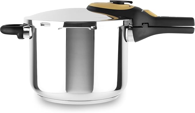 Magefesa Activa2 5.3-Quart Stainless Steel Pressure Cooker – 2 Cooking Programs, Works on All Stovetops, Mustard Handle