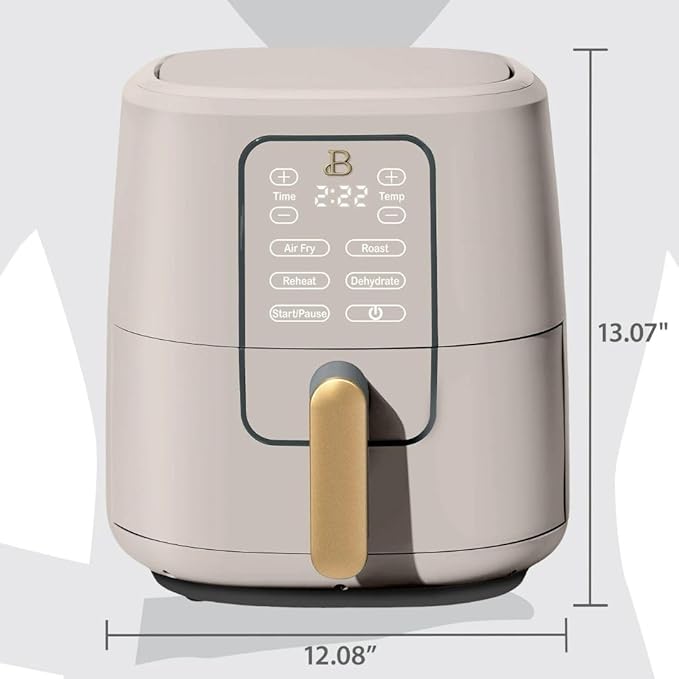 Beautiful by Drew Barrymore 6-Quart Digital Air Fryer, TurboCrisp Technology, Touch-Activated Display, 1750W, 90–400°F, Dishwasher-Safe Basket (PORCINI TAUPE)