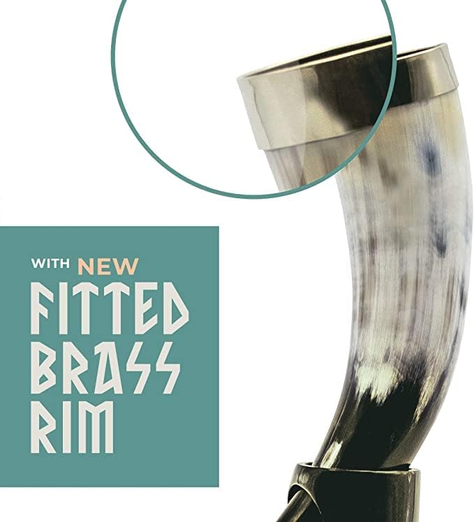 Norse Tradesman Genuine 12" Ox-Horn Viking Drinking Horn with Brass Rim, Fitted Stand & Burlap Gift Sack - The Classic, 12-Inches, High Polish