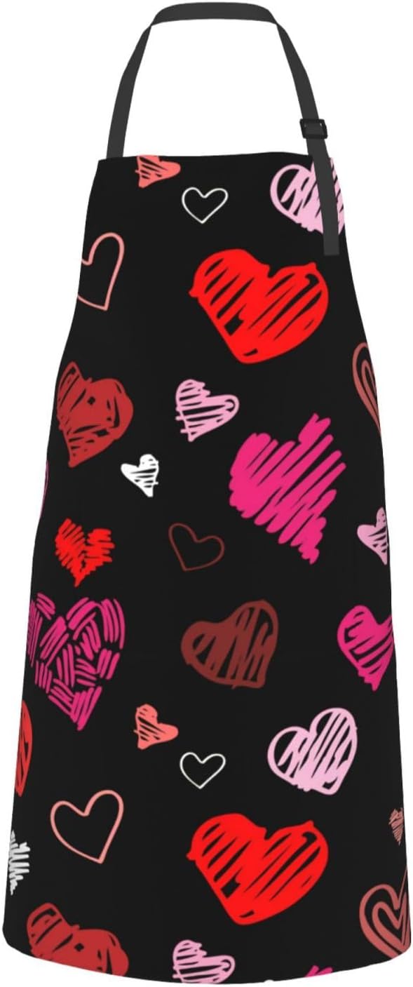 Apron for Women Men Hearts Aprons With Pockets Adjustable Washable Aprons for Cooking Baking Kitchen