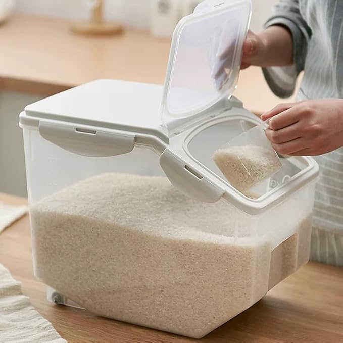 Airtight & Large-Capacity Rice Storage Container, Stackable & Easy-Access Bin for Rice, Grain, Pet Food, Flour, 1 Count (Gray (15KG))
