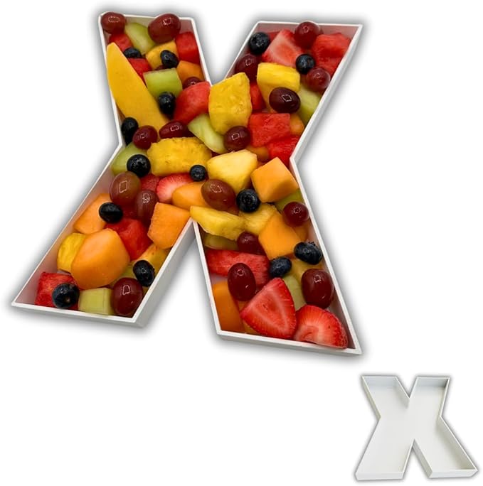 Hard Plastic Reusable Fillable Letters Numbers Serving Trays for Party Decoration (X, White)