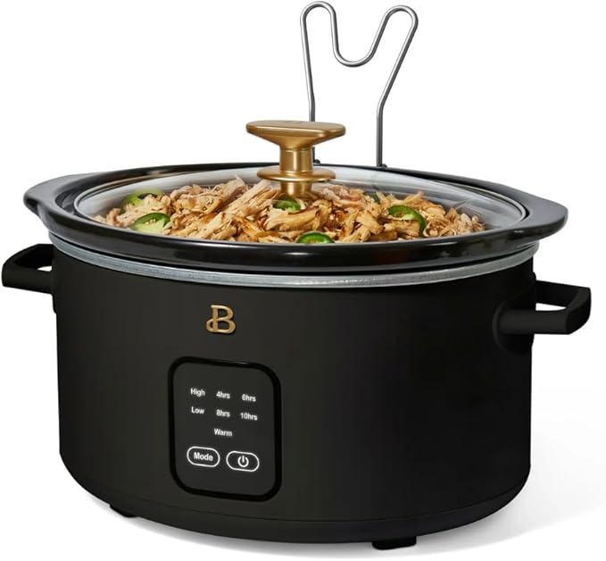 Beautiful 4-Quart Slow Cooker with Touch-Activated Display, Programmable Digital Controls, Removable Non-Stick Pot, Keep Warm Function