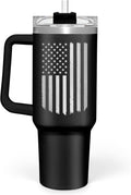 SANDJEST American Flag Tumbler with Handle, America 40oz Stainless Steel Insulated Coffee Mug with Lid & Straw, America Gifts for Men Women, USA Tumblers Cup Gift for Christmas