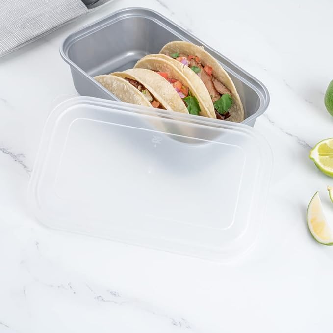Restaurantware Futura 33.8 Ounce Meal Prep Containers With Lids 100 Microwavable To Go Containers - Inserts Sold Separately Disposable Silver Plastic Food Containers With Lids