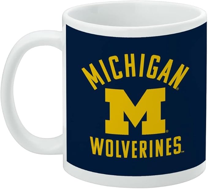 University of Michigan Wolverines Logo Ceramic Coffee Mug, Novelty Gift Mugs for Coffee, Tea and Hot Drinks, 11oz, White