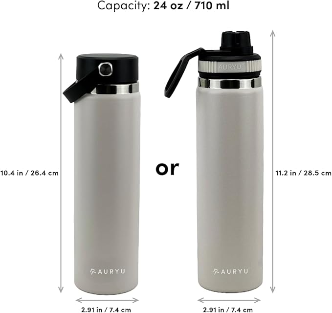 Oat 24oz Triple-Walled Insulated Stainless Steel Water Bottle – Wide Mouth, Leak Proof Flask with Bonus Spout Lid – BPA-Free Thermos for Gym, Hiking, Travel, Hot & Cold Beverages