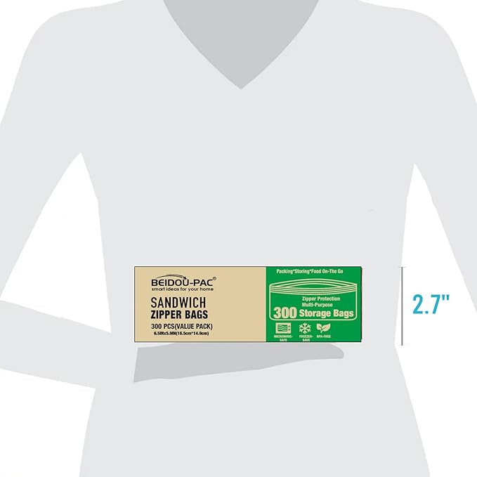 Sandwich Storage Zip Bags for Food On the Go, 300 Count | Double Zipper | 6.5" * 5.9", Freshness Easy Open Reclosable Clear Plastic Bags