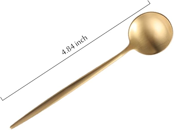 Gold 18/10 Stainles Steel Coffee Spoons, Slim Cutlery for Kitchen Hotel Restaurant Wedding Party, Matte Finish, Dishwasher Safe, Pack of 6