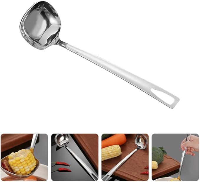 Cabilock 316 Stainless Steel Soup Ladle Square Head Nonslip Handle for Kitchen Cooking Utensils Slotted Serving Spoon